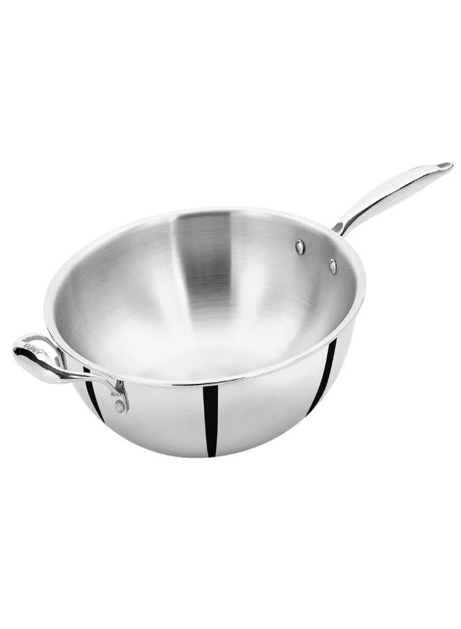 DONIV Titanium Triply Stainless Steel Wok with Handle, 28 cm 4 Litre Capacity, 2.5 mm Thick, Chinese Wok with Steel Handles, Induction Friendly, ISI Certified, 5 Years Warranty, Pack of 1 - Image 1